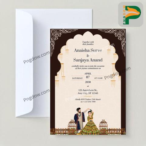 Stunning Floral Wedding Invitation Card featuring a Cute Indian Couple, Premium Vector Design