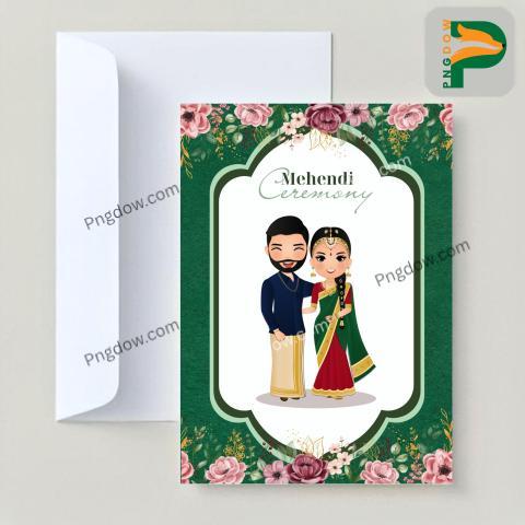 Stunning Floral Wedding Invitation Card featuring a Cute Indian Couple Premium Vector Design
