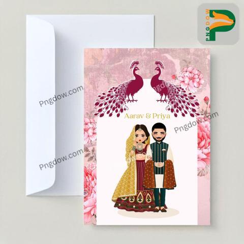 Elegant Indian Wedding Invitation Card with Cute Couple | Premium Vector Design