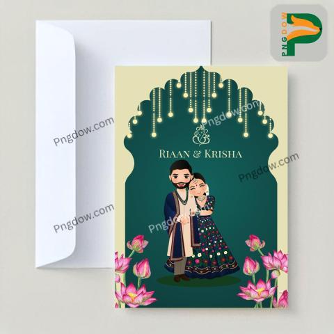 Premium Vector | Create an Elegant Wedding Invitation Card with Cute Indian Couple and Beautiful Flowers