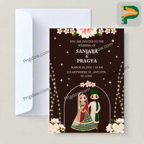 Elevate Your Wedding with a Premium Vector, Cute Indian Couple on Flower Wedding Invitation Card