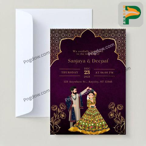 Stunning Indian Wedding Invitation Card with Adorable Vector Couple