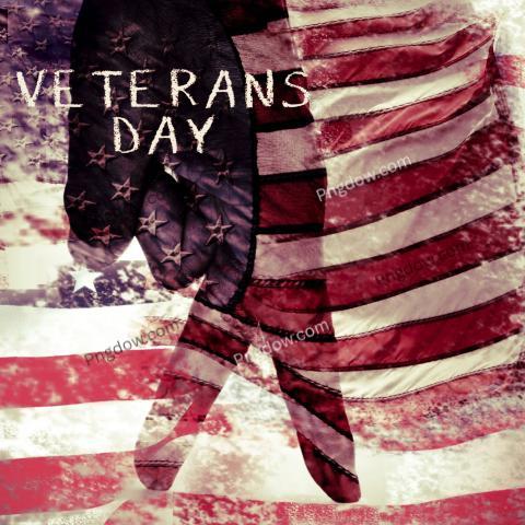 Text veterans day and flag of the US, double exposure