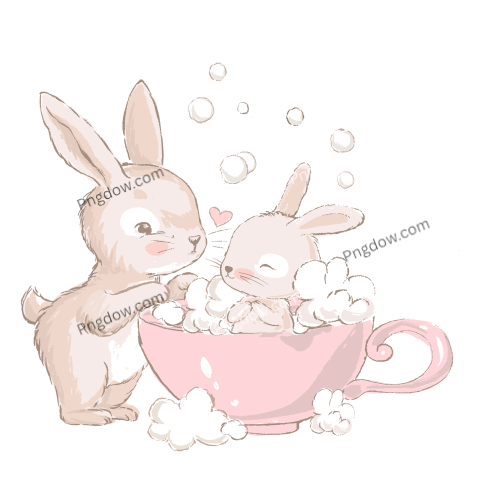 Mother Rabbit Bathing Baby Rabbit in a Cup