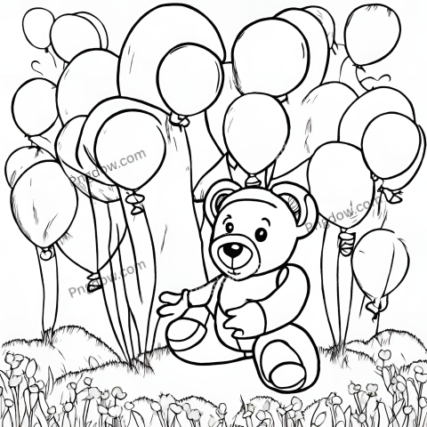 Fun and Creative Teddy Bear and Balloons Coloring Page for Kids, free image
