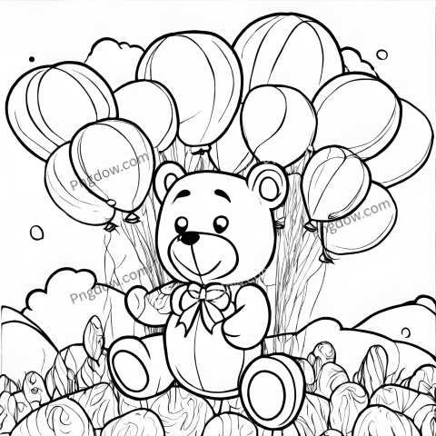 Fun and Creative Teddy Bear and Balloons Coloring Page for Kids,