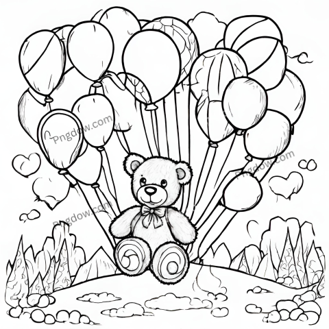 Download Free Teddy Bear and Balloons Coloring Page Fun for All Ages!