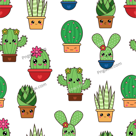Cactus kawaii pattern Png free