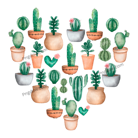 Watercolor Cactus Heart Png transparent background