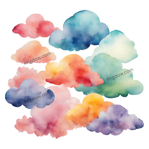 Colorful watercolor clouds PNG for wall art and home decor
