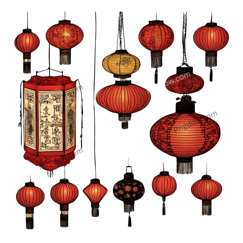 Stunning Transparent Chinese New Year Red Lantern Decoration Art PNG