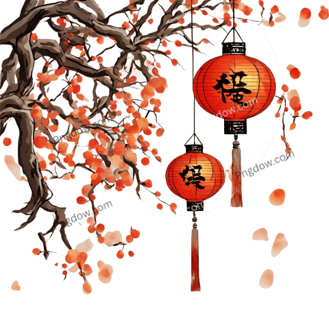 Vibrant Lunar Red Plum Lantern Pattern PNG Transparent for Chinese New Year Celebration