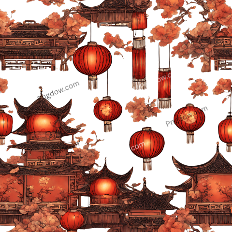 Celebrate Chinese New Year with Stunning Lunar Red Plum Lantern Pattern , PNG Transparent
