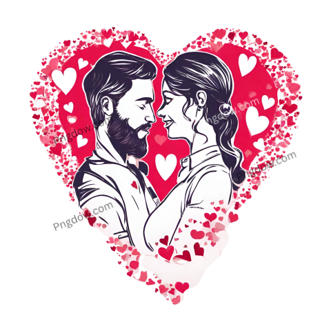 Celebrate Love with Transparent Valentine's Day Couples Heart PNGs