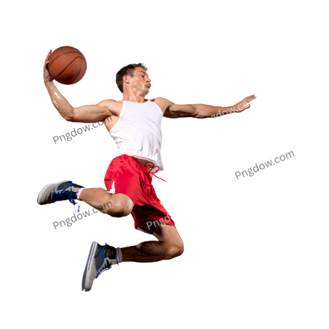 basketball player making slam dunk on basketball arena transparent background for free