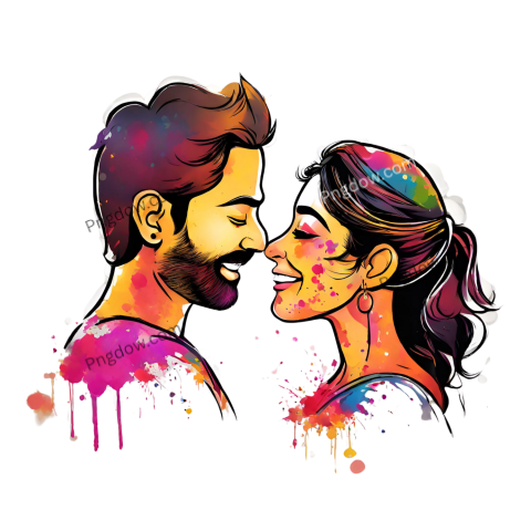 Indian Festival Holi Colors, Holi PNG, holy couple PNG image (3)