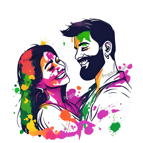 Indian Festival Holi Colors, Holi PNG, holy couple PNG image, (5)