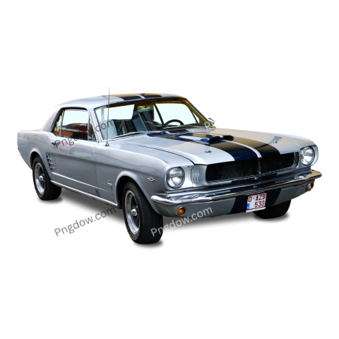 Car png of sleek silver Mustang on dark background