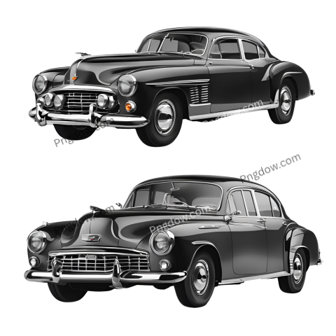 Two vintage classic cars in black and white, side by side Car png