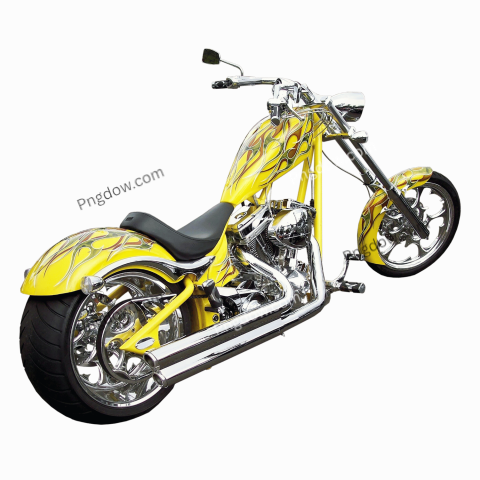 Yellow motorcycle with chrome wheels and black seat Bike PNG