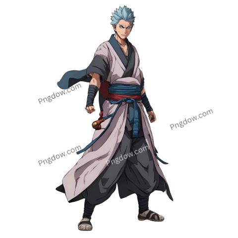 Blue and white haired anime character, Gojo, in a PNG format