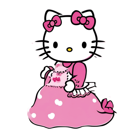 Hello Kitty wallpaper with pink and transparent background, featuring the iconic character in various poses