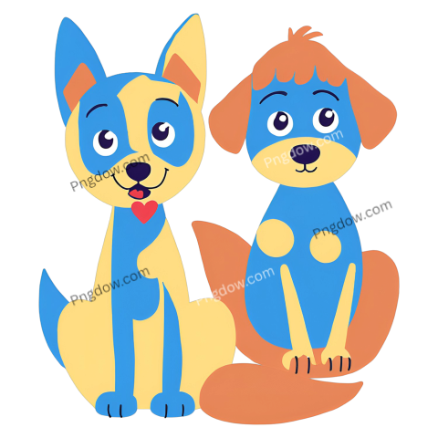 Two cartoon dogs, Bluey and Bingo, sitting together on a black background