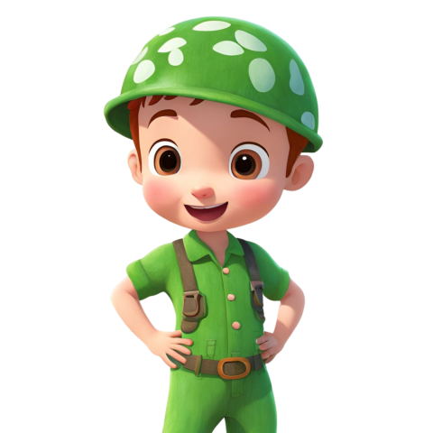 A cartoon boy in green clothes and a hat, cocomelon png