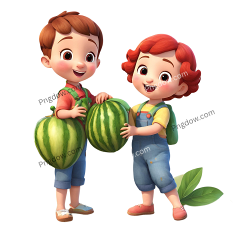 Two children holding watermelons, Png images