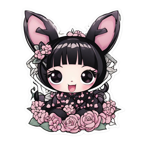 Kuromi png sticker featuring an adorable bunny with flower accessories
