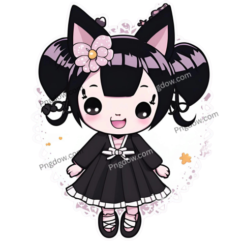 A kuromi png sticker of a cute cat in a black dress