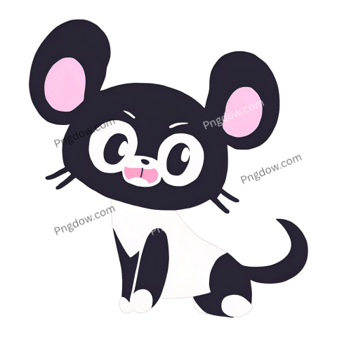 A black and white Kuromi PNG mouse with pink ears