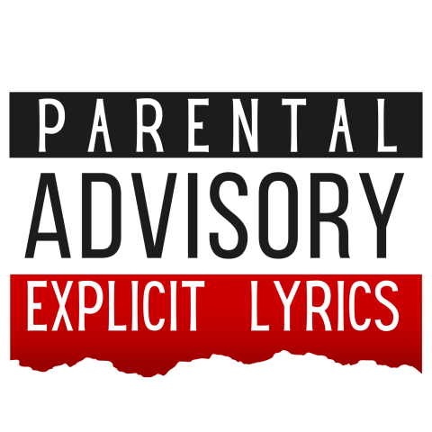Parental advisory explicit lyrics warning label in red and white, isolated on transparent background
