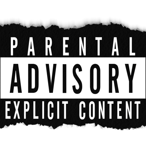 Parental advisory explicit content warning label in red and white on transparent background