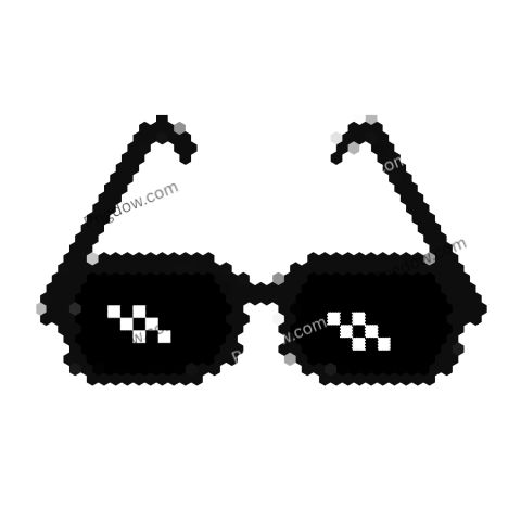 Transparent PNG of pixelated 'Deal With It Glasses' on black backdrop