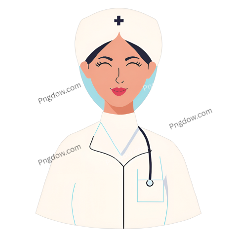 Cartoon nurse with stethoscope, wearing scrubs and a cap, smiling kindly Nurse svg