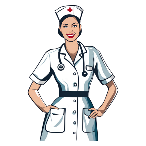 Cartoon nurse with hands on hips, exuding confidence and professionalism, ideal for nurse themed SVG designs