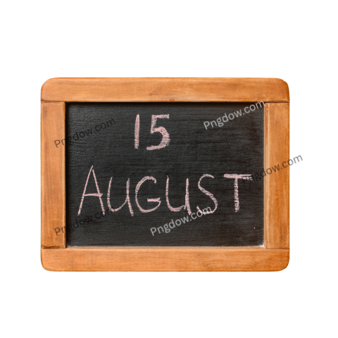 Blackboard with 15 August written on it, in white chalk, against a png background