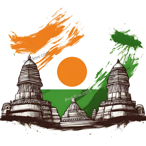 Indian flag with large sun, 15 August PNG