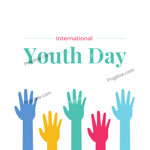 Logo for International Youth Day featuring diverse hands symbolizing unity and empowerment among young people for free