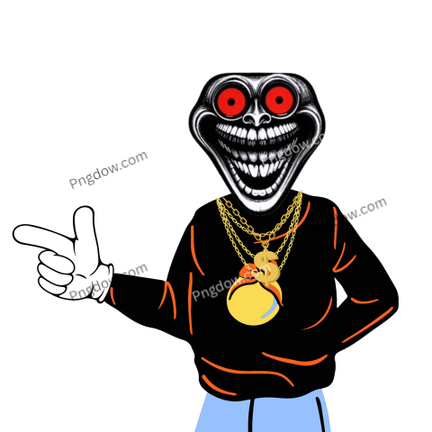 Cartoon character featuring a gold chain and a distinctive red eye, styled as a troll face in a PNG format
