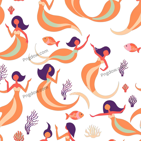 Seamless pattern featuring whimsical mermaids and fish, perfect for creative projects Free SVG download available