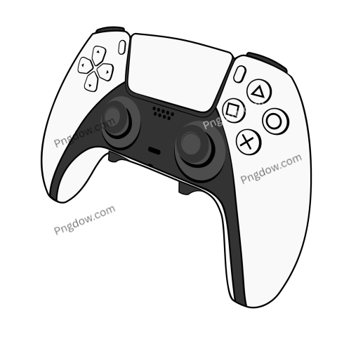 A black and white image of a PS5 video game controller, showcasing its sleek design and modern features