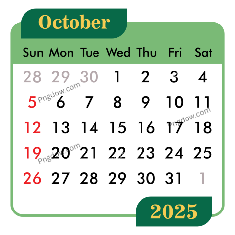 October calendar png free