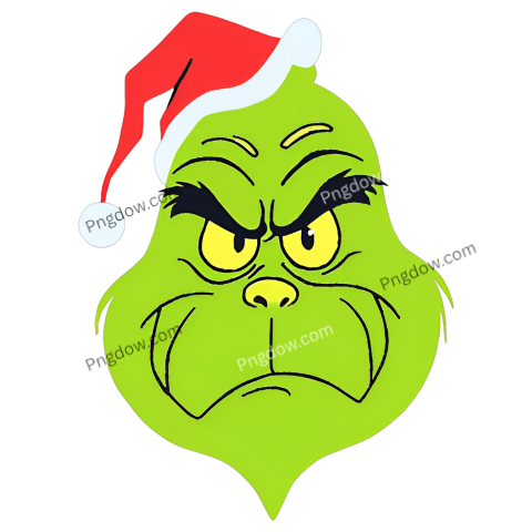 A mischievous Grinch face wearing a festive Santa hat, embodying holiday spirit with a playful grin