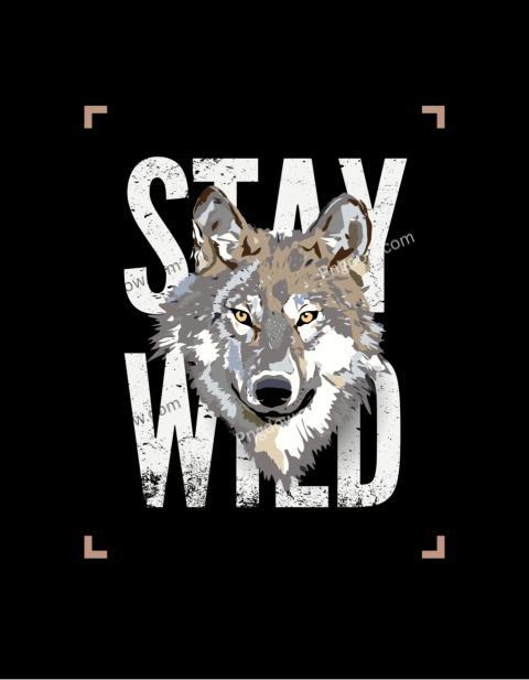 Black White Vintage Illustrative Stay Wild Wolf T Shirt