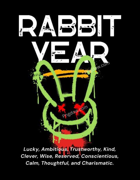 Black Green Urban Style Rabbit Zodiac Streetwear T Shirt