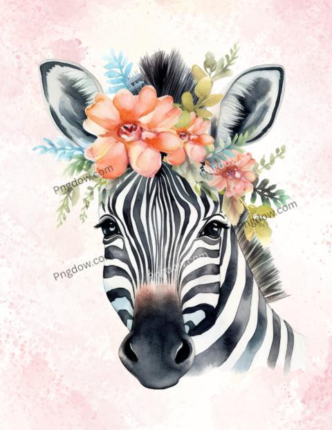 Zebra with flowers in its head and a digital art