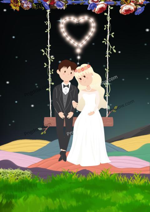 Premium Vector, Cute indian bride and groom in traditional dress cartoon