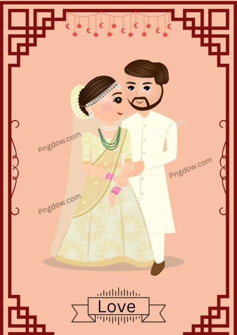 Premium Vector, Save the date cute indian bride and groom with traditional wedding invitation card